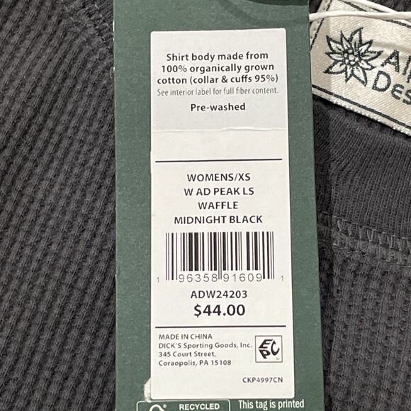 NWT Alpine Design Women's Peak Long Sleeve Waffle Shirt XS Midnight Black Reg 44 - Picture 4 of 7